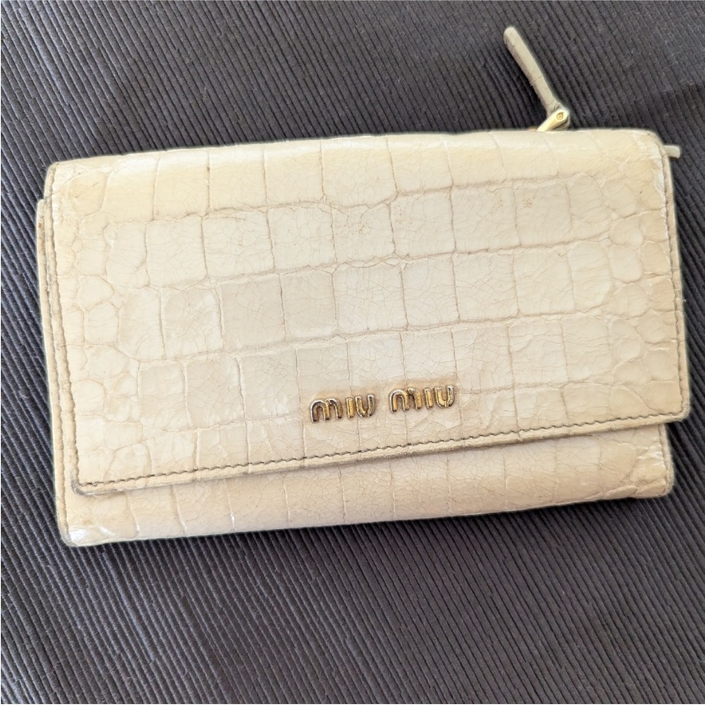 Miu Miu Cream Crocodile-Embossed Women's Wallet